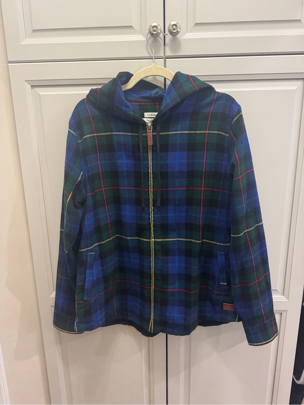 L.L.Bean Women’s Large Plaid Hooded Flannel Jacket Relaxed Fit 100% Cotton SizeL